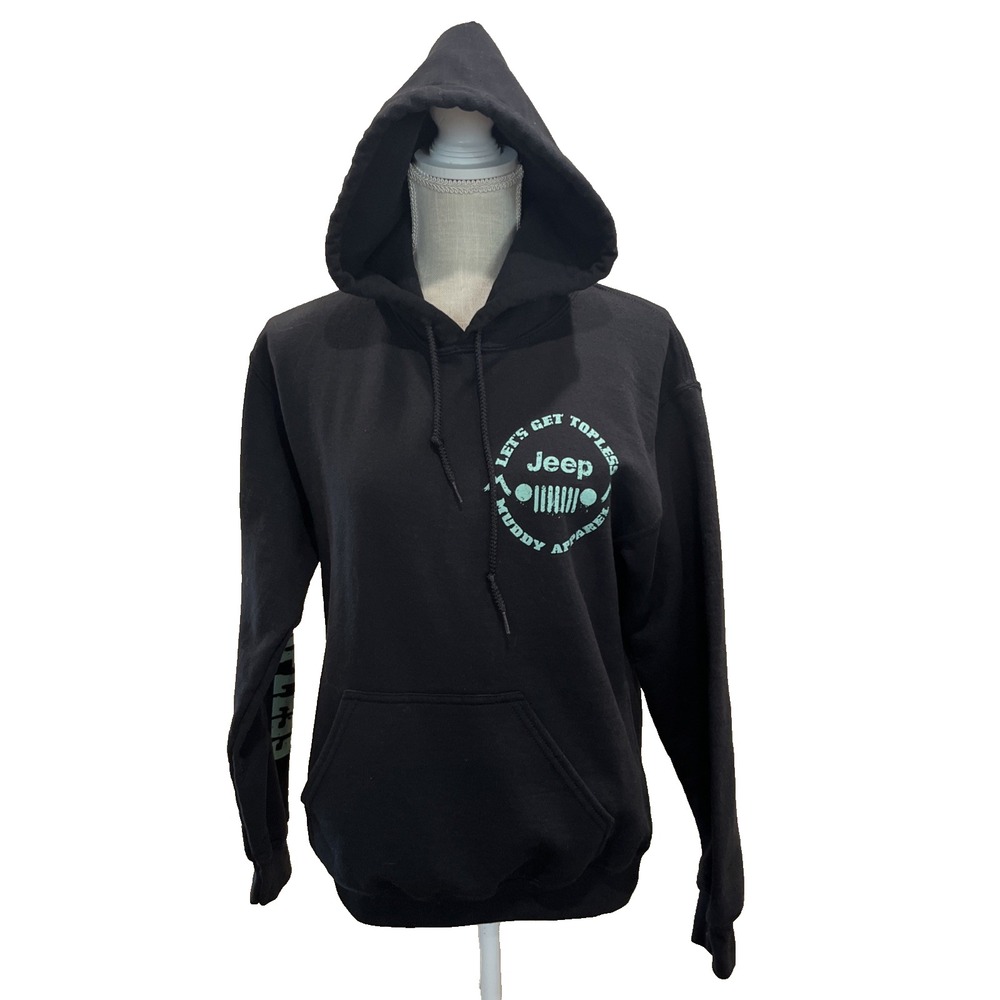 Women's Size Small Jeep Hoodie Sweatshirt Black Let's Get Topless Logo Wrangler